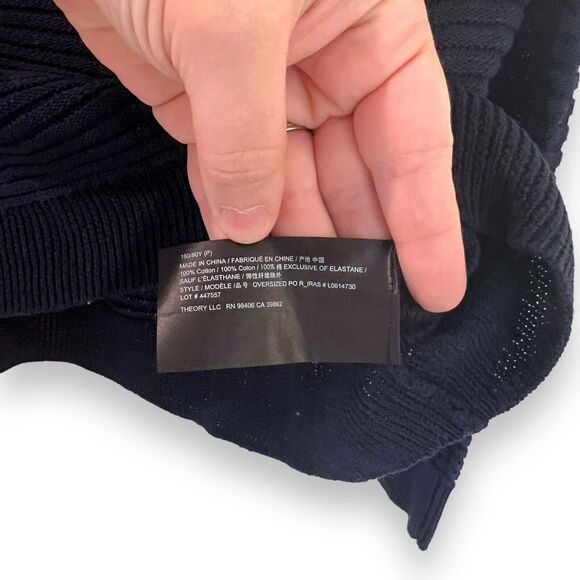 Theory Sweater Womens P XS Navy Blue Ribbed Oversized Cotton Open Knit Crewneck - Picture 8 of 10